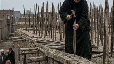 ست عجوز كانت كل يوم تطلع سطح بيتها وتثبت اوتاد خشب